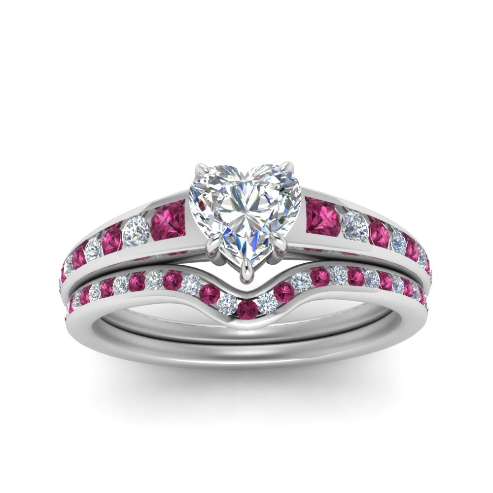 heart-shaped-graduated-channel-diamond-wedding-set-with-pink-sapphire-in-FD122866HTGSADRPI-NL-WG