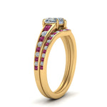 Load image into Gallery viewer, heart-shaped-graduated-channel-diamond-wedding-set-with-pink-sapphire-in-FD122866HTGSADRPI-NL-YG
