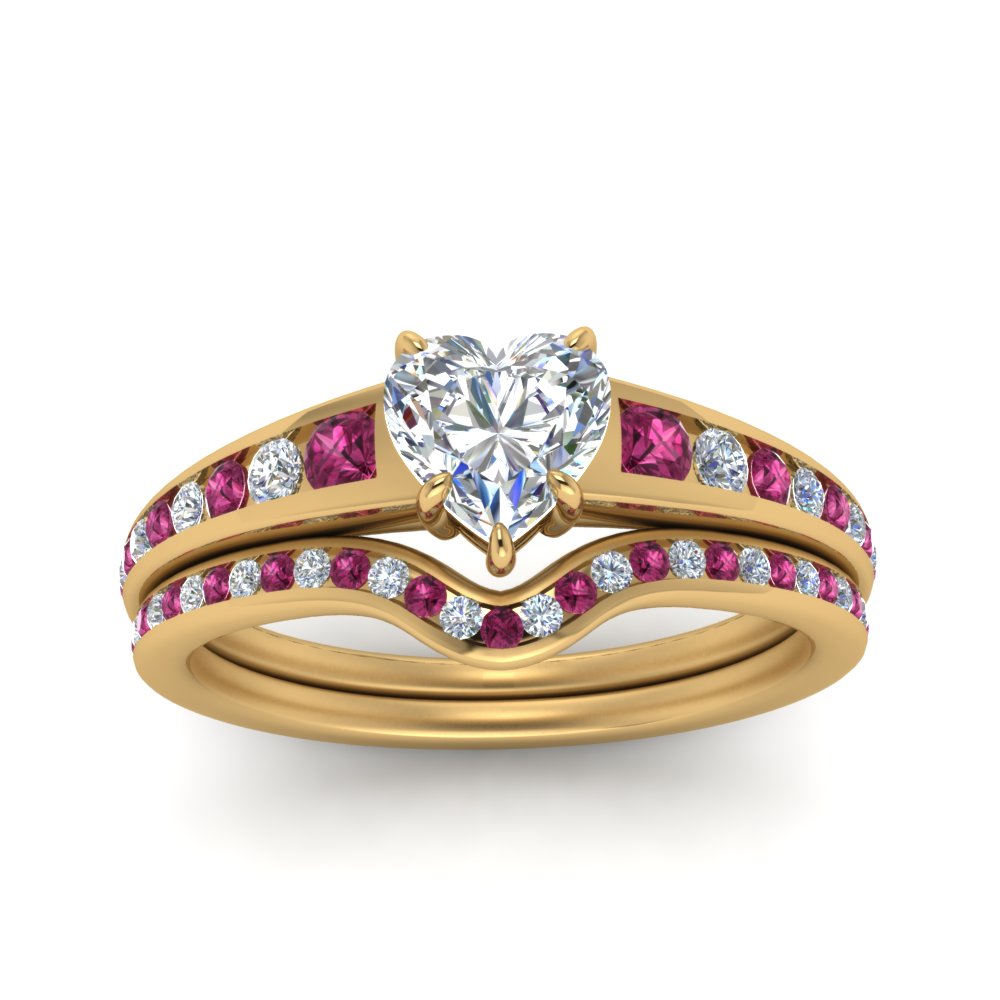 heart-shaped-graduated-channel-diamond-wedding-set-with-pink-sapphire-in-FD122866HTGSADRPI-NL-YG