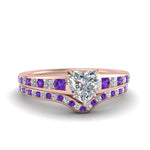 Load image into Gallery viewer, heart-shaped-graduated-channel-diamond-wedding-set-with-purple-topaz-in-FD122866HTGVITO-NL-RG
