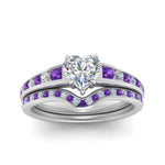 Load image into Gallery viewer, heart-shaped-graduated-channel-diamond-wedding-set-with-purple-topaz-in-FD122866HTGVITO-NL-WG
