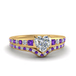 Load image into Gallery viewer, heart-shaped-graduated-channel-diamond-wedding-set-with-purple-topaz-in-FD122866HTGVITO-NL-YG
