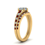 Load image into Gallery viewer, heart-shaped-graduated-channel-diamond-wedding-set-with-ruby-in-FD122866HTGRUDR-NL-YG
