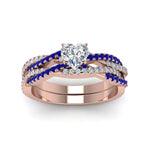 Load image into Gallery viewer, heart-shaped-simple-diamond-twisted-vine-bridal-ring-sets-with-blue-sapphire-in-14K-rose-gold-FD8233HTGSABL-NL-RG
