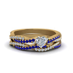 Load image into Gallery viewer, heart-shaped-simple-diamond-twisted-vine-bridal-ring-sets-with-blue-sapphire-in-14K-yellow-gold-FD8233HTGSABL-NL-YG
