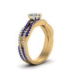 Load image into Gallery viewer, heart-shaped-simple-diamond-twisted-vine-bridal-ring-sets-with-blue-sapphire-in-14K-yellow-gold-FD8233HTGSABL-NL-YG
