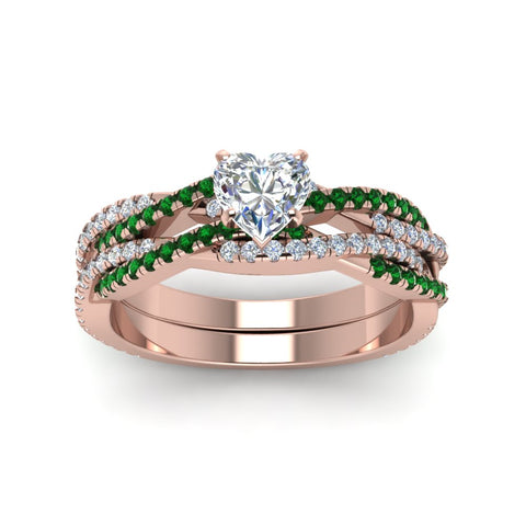 heart-shaped-simple-diamond-twisted-vine-bridal-ring-sets-with-emerald-in-14K-rose-gold-FD8233HTGEMGR-NL-RG