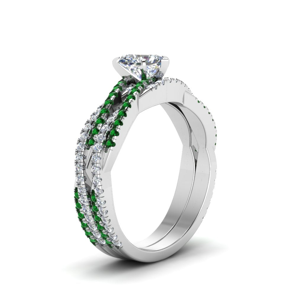 heart-shaped-simple-diamond-twisted-vine-bridal-ring-sets-with-emerald-in-14K-white-gold-FD8233HTGEMGR-NL-WG