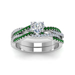 Load image into Gallery viewer, heart-shaped-simple-diamond-twisted-vine-bridal-ring-sets-with-emerald-in-14K-white-gold-FD8233HTGEMGR-NL-WG
