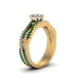 Load image into Gallery viewer, heart-shaped-simple-diamond-twisted-vine-bridal-ring-sets-with-emerald-in-14K-yellow-gold-FD8233HTGEMGR-NL-YG
