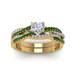 Load image into Gallery viewer, heart-shaped-simple-diamond-twisted-vine-bridal-ring-sets-with-emerald-in-14K-yellow-gold-FD8233HTGEMGR-NL-YG
