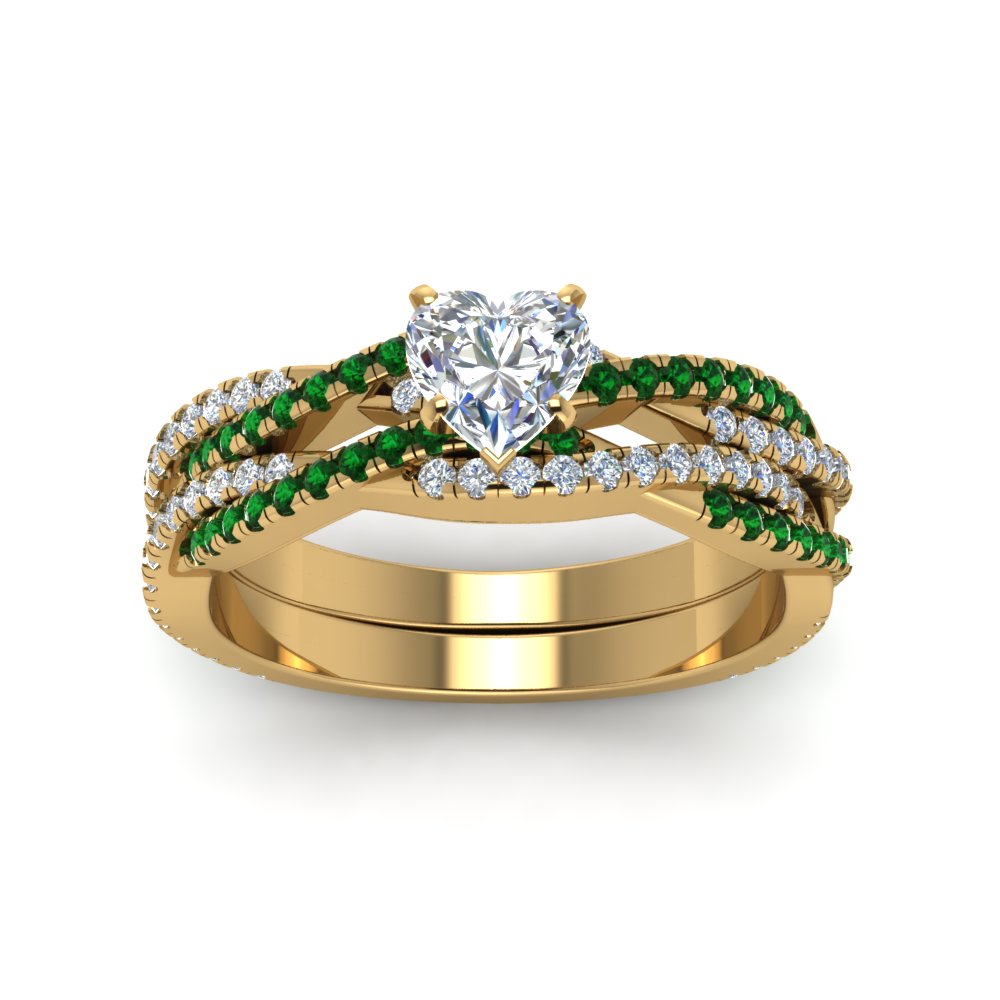 heart-shaped-simple-diamond-twisted-vine-bridal-ring-sets-with-emerald-in-14K-yellow-gold-FD8233HTGEMGR-NL-YG