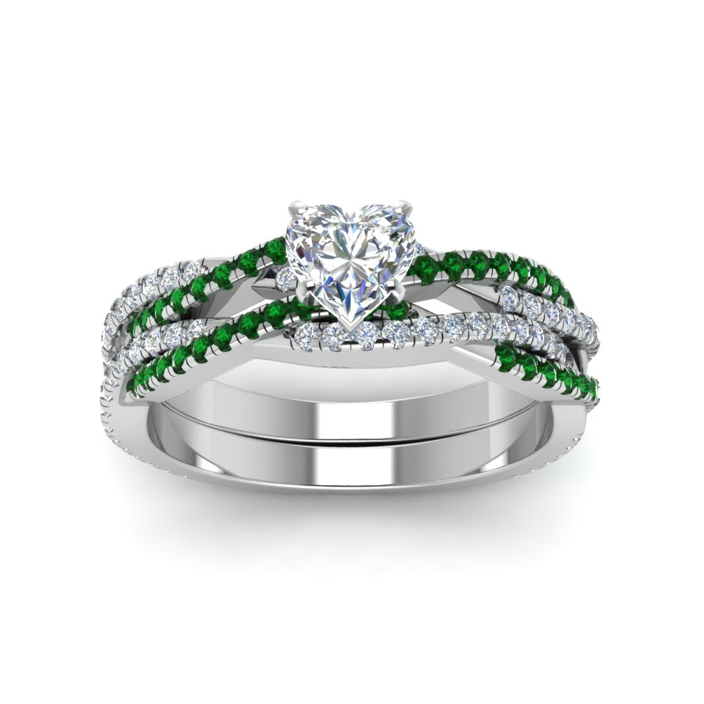 heart-shaped-simple-diamond-twisted-vine-bridal-ring-sets-with-emerald-in-950-Platinum-FD8233HTGEMGR-NL-WG