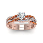 Load image into Gallery viewer, heart-shaped-simple-diamond-twisted-vine-bridal-ring-sets-with-orange-sapphire-in-14K-rose-gold-FD8233HTGSAOR-NL-RG
