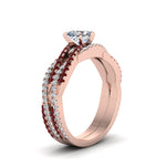 Load image into Gallery viewer, heart-shaped-simple-diamond-twisted-vine-bridal-ring-sets-with-ruby-in-14K-rose-gold-FD8233HTGRUDR-NL-RG

