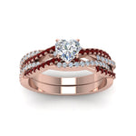 Load image into Gallery viewer, heart-shaped-simple-diamond-twisted-vine-bridal-ring-sets-with-ruby-in-14K-rose-gold-FD8233HTGRUDR-NL-RG
