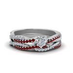 Load image into Gallery viewer, heart-shaped-simple-diamond-twisted-vine-bridal-ring-sets-with-ruby-in-14K-white-gold-FD8233HTGRUDR-NL-WG
