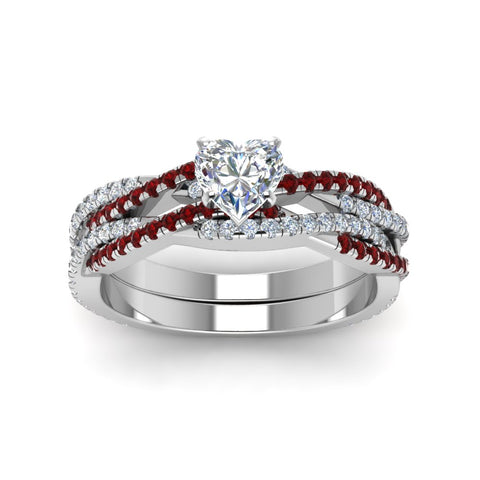 heart-shaped-simple-diamond-twisted-vine-bridal-ring-sets-with-ruby-in-950-Platinum-FD8233HTGRUDR-NL-WG