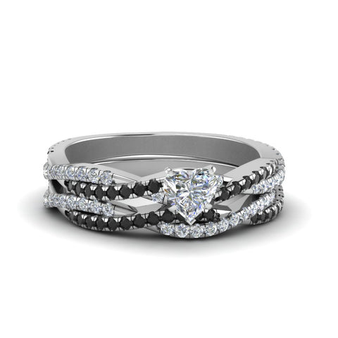 heart-shaped-simple-twisted-vine-bridal-ring-sets-with-black-diamond-in-14K-white-gold-FD8233HTGBLACK-NL-WG