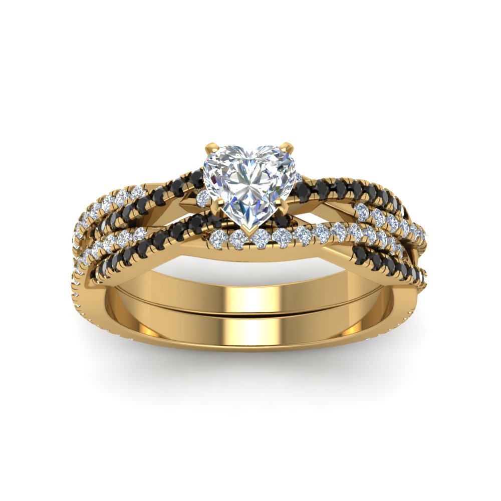heart-shaped-simple-twisted-vine-bridal-ring-sets-with-black-diamond-in-14K-yellow-gold-FD8233HTGBLACK-NL-YG