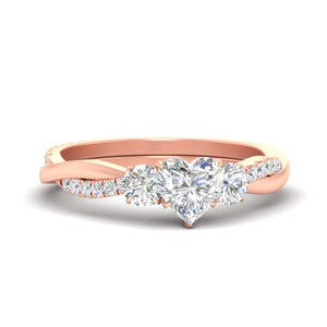 Three Stone Heart Shaped Twisted Vine Diamond Ring