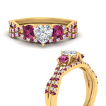 Load image into Gallery viewer, heart-shaped-twisted-floral-prong-pink-sapphire-wedding-set-in-yellow-gold-FD10257HTGSADRPI-ANGLE3-NL-YG?v=1756359990
