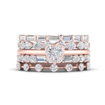Heart Solitaire Ring With Stacked Diamond Band