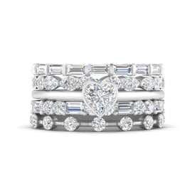 Heart Solitaire Ring With Stacked Diamond Band