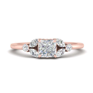 Princess Cut Lab Diamond Ring With Vintage Floral Design