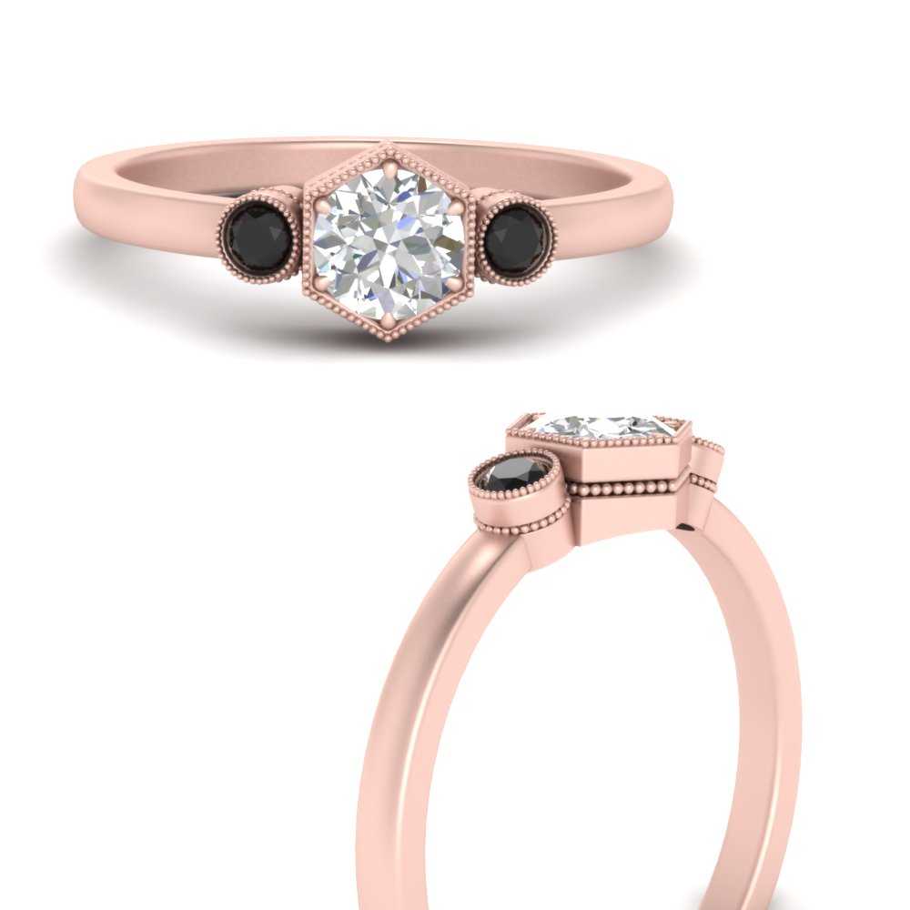 Hexagon Bezel 3 Round Stone Engagement Ring