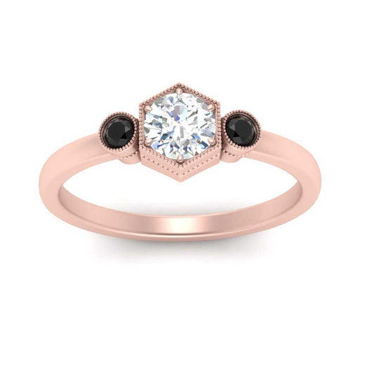 Hexagon Bezel 3 Round Stone Engagement Ring