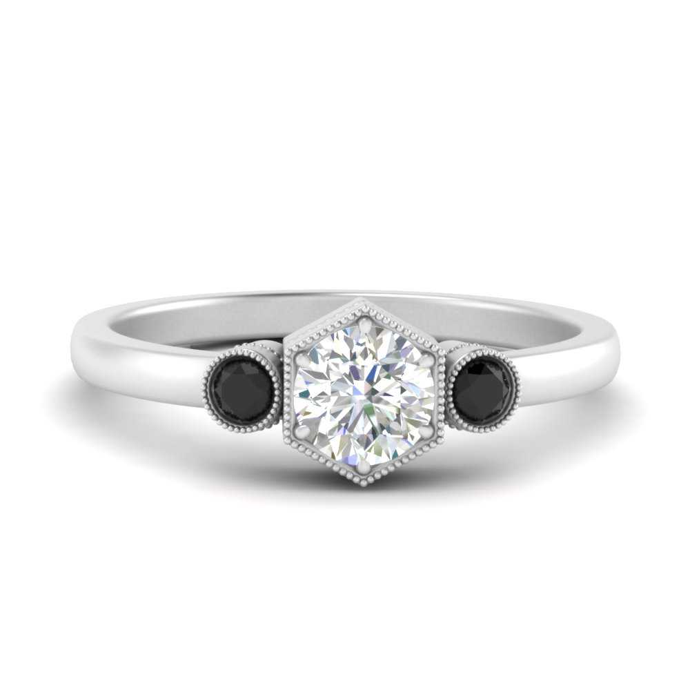 Hexagon Bezel 3 Round Stone Engagement Ring