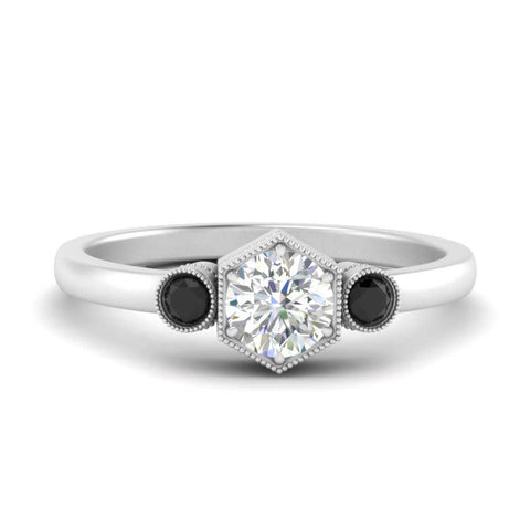 Three Stone Hexagon Bezel Ring