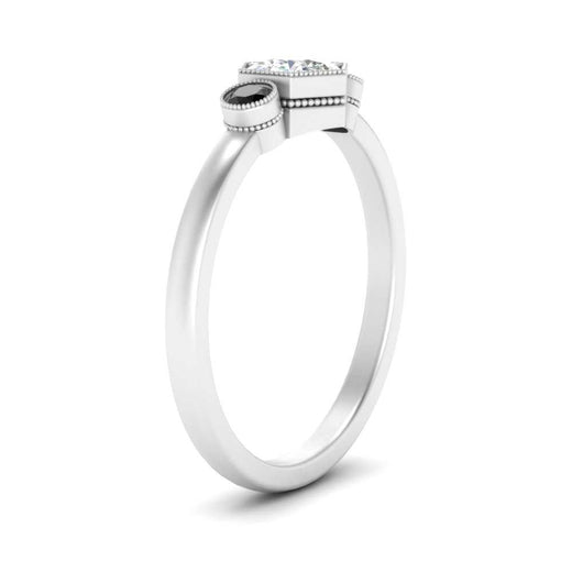 Hexagon Bezel 3 Round Stone Engagement Ring