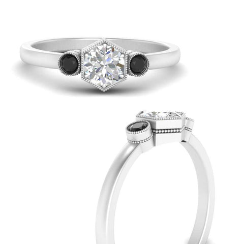 Hexagon Bezel 3 Round Stone Engagement Ring