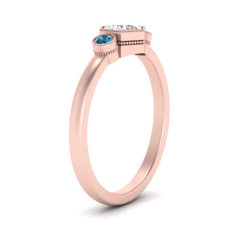Hexagon Bezel 3 Round Stone Engagement Ring