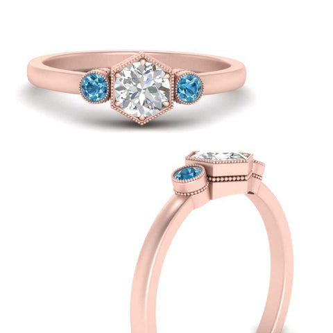 Hexagon Bezel 3 Round Stone Engagement Ring