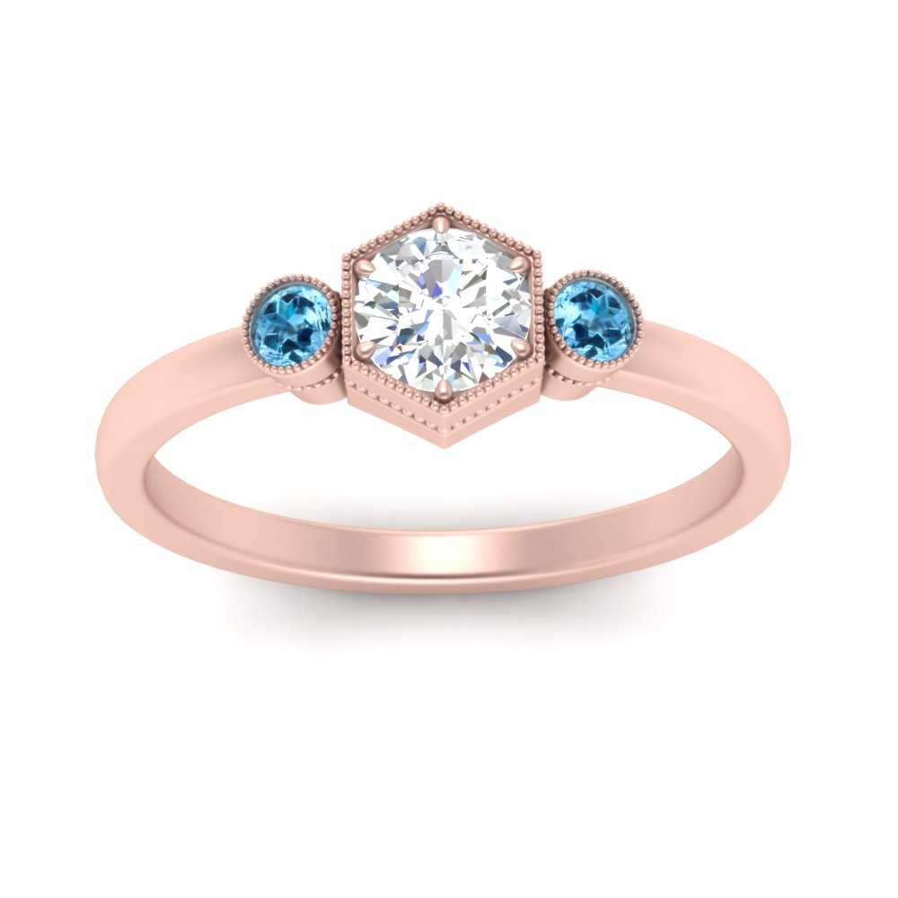 Hexagon Bezel 3 Round Stone Engagement Ring