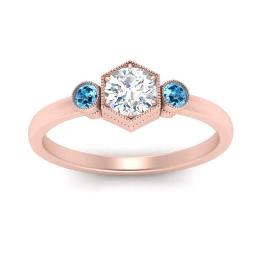 Hexagon Bezel 3 Round Stone Engagement Ring