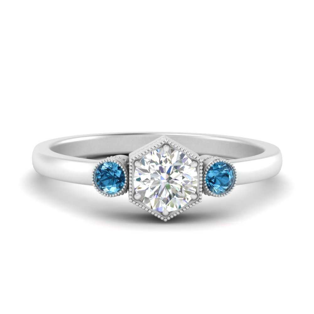 Hexagon Bezel 3 Round Stone Engagement Ring