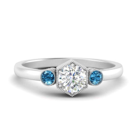 Hexagon Bezel 3 Round Stone Engagement Ring
