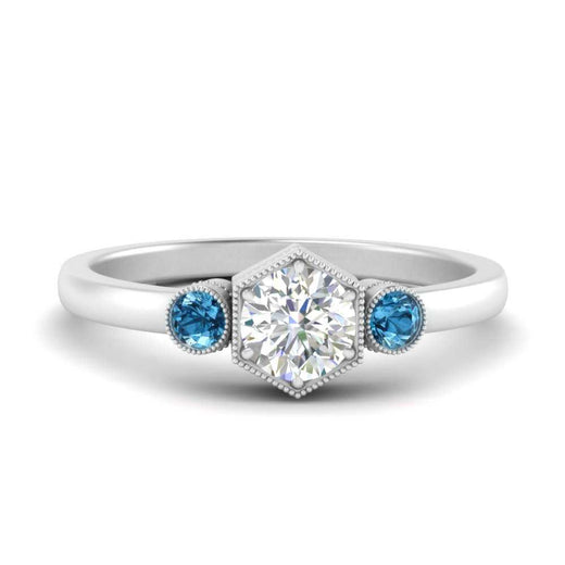 Hexagon Bezel 3 Round Stone Engagement Ring