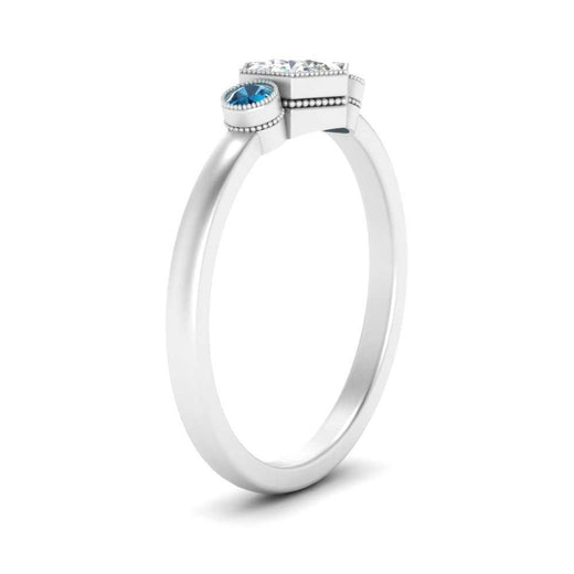 Hexagon Bezel 3 Round Stone Engagement Ring