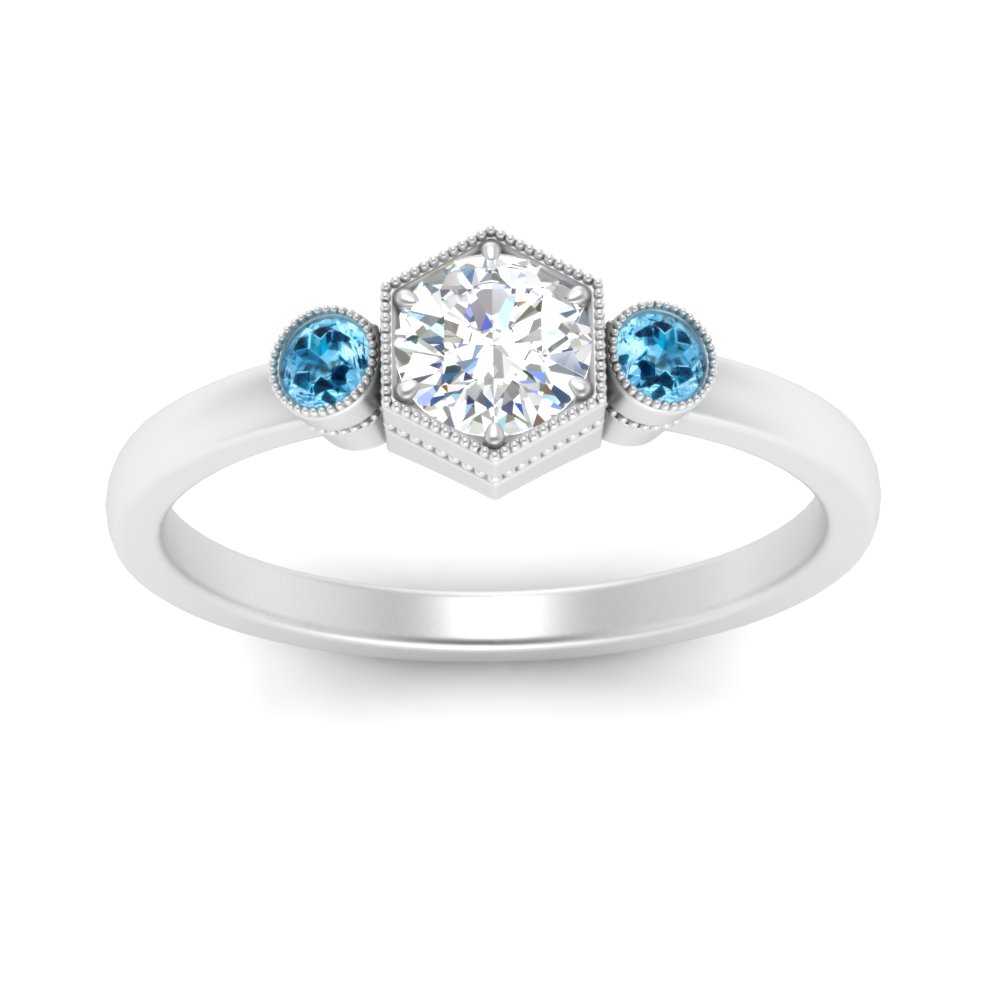Hexagon Bezel 3 Round Stone Engagement Ring