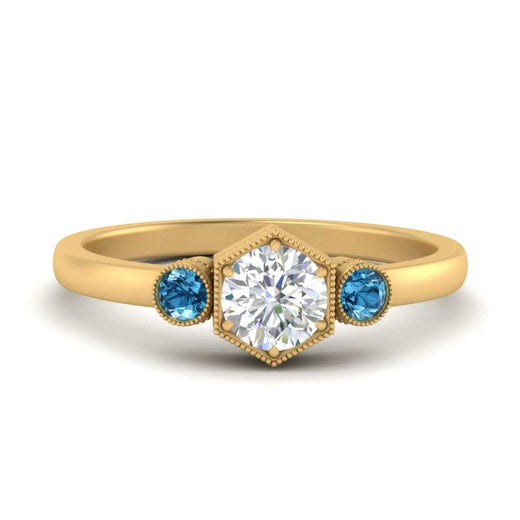 Hexagon Bezel 3 Round Stone Engagement Ring