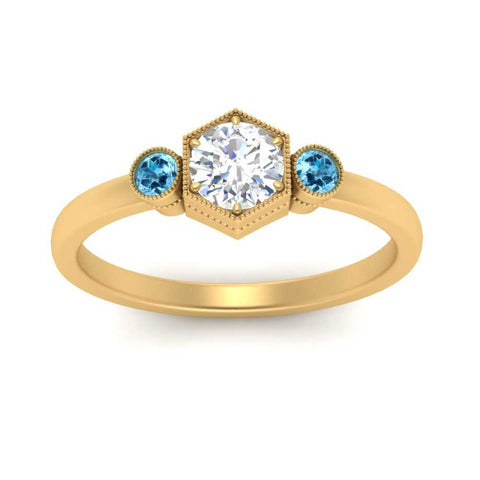 Hexagon Bezel 3 Round Stone Engagement Ring