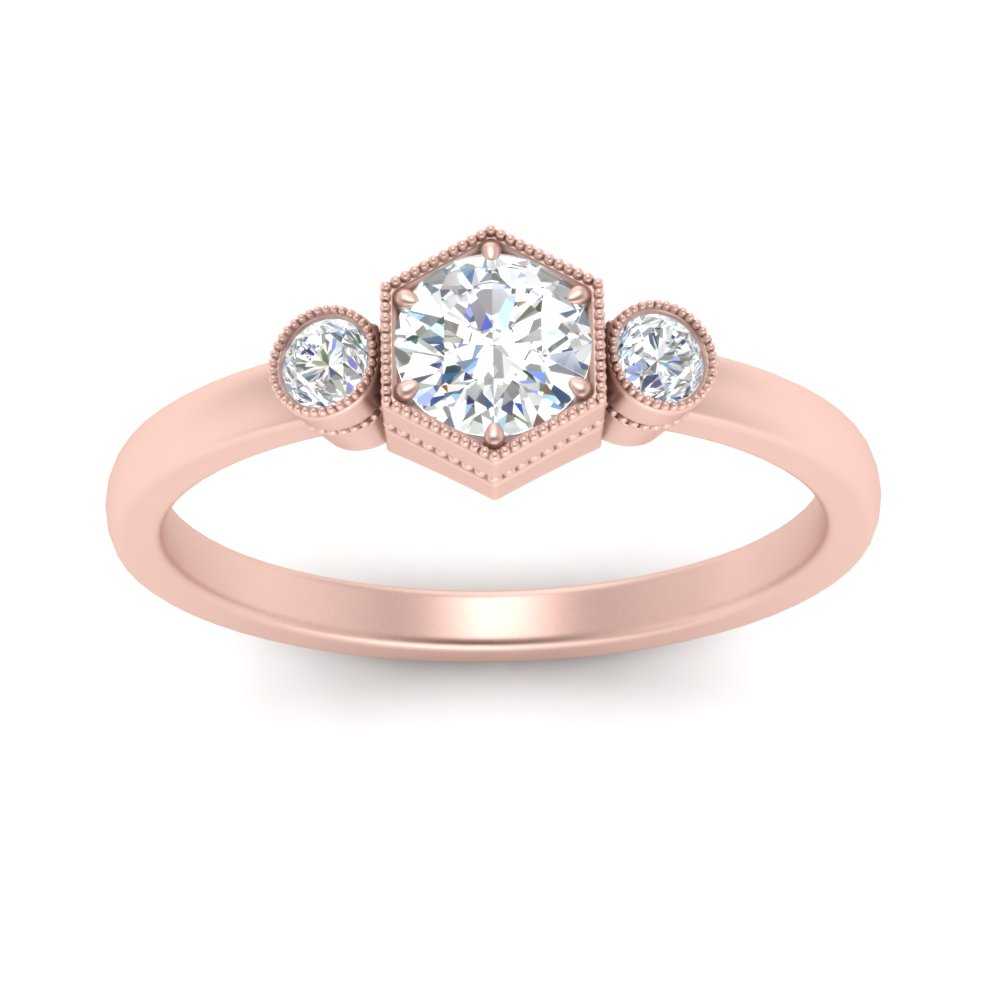 Hexagon Bezel 3 Round Stone Engagement Ring