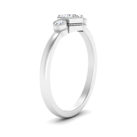 Hexagon Bezel 3 Round Stone Engagement Ring