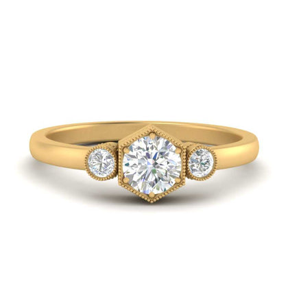 Hexagon Bezel 3 Round Stone Engagement Ring