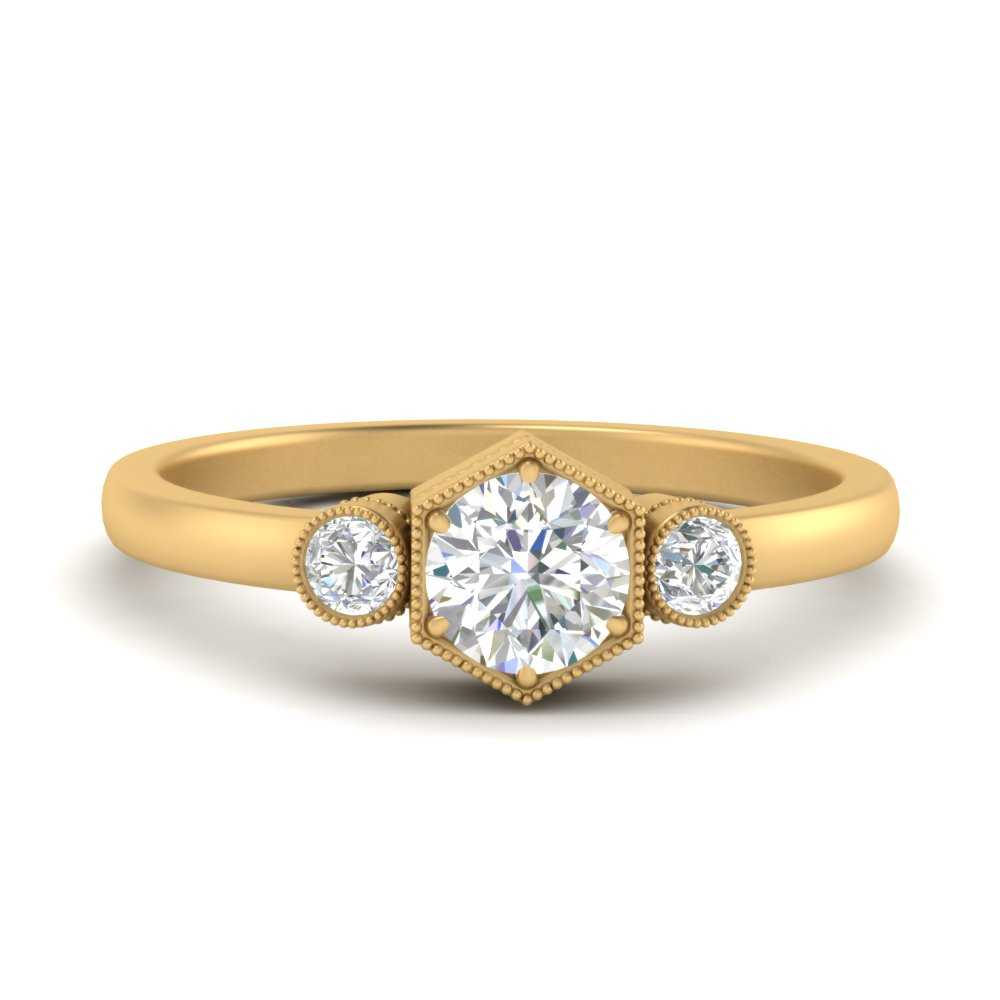 Three Stone Hexagon Bezel Ring